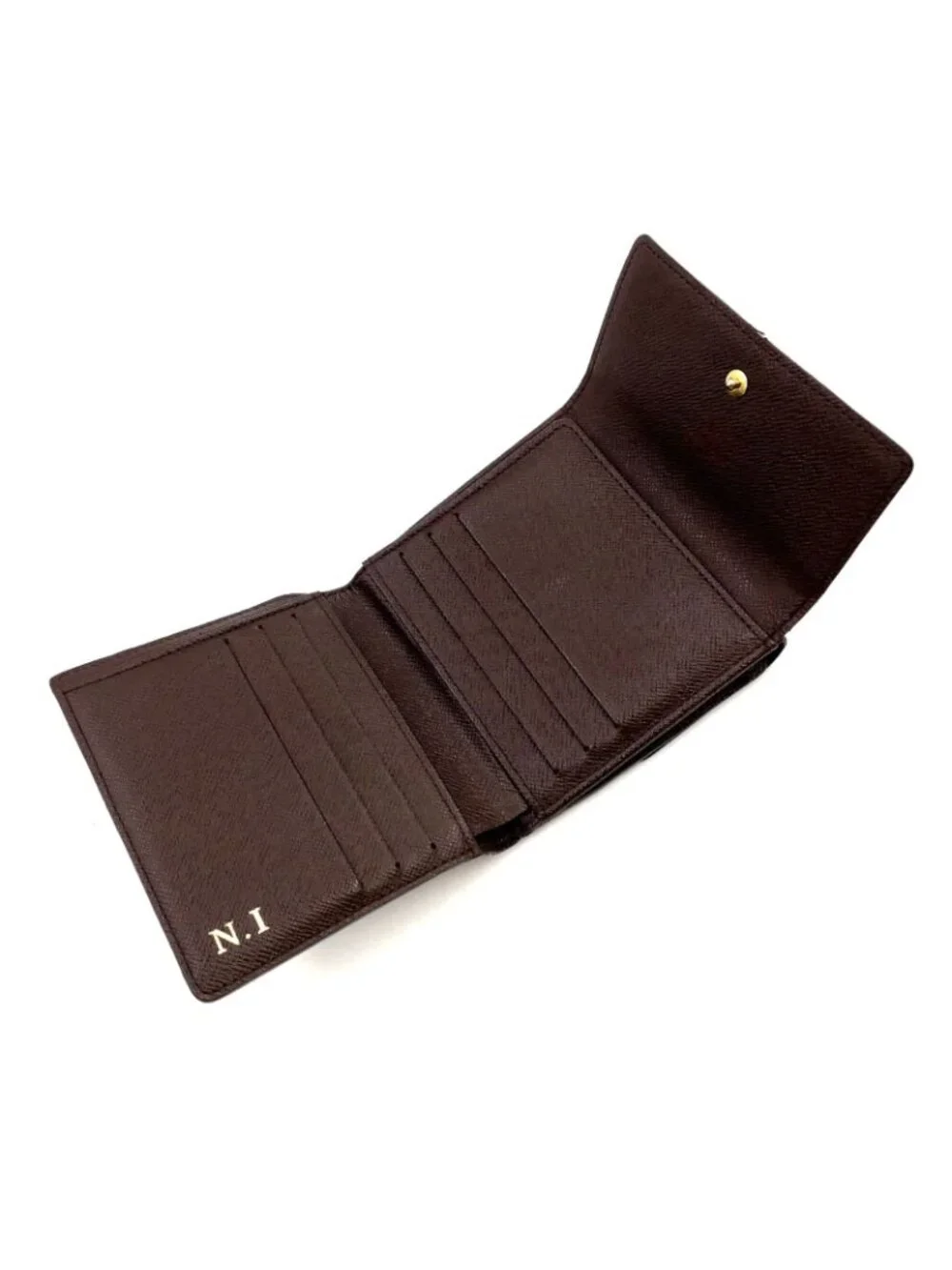 Louis Vuitton Portefeuille Elise Damier Ebene Leather with Initials Brown Hook